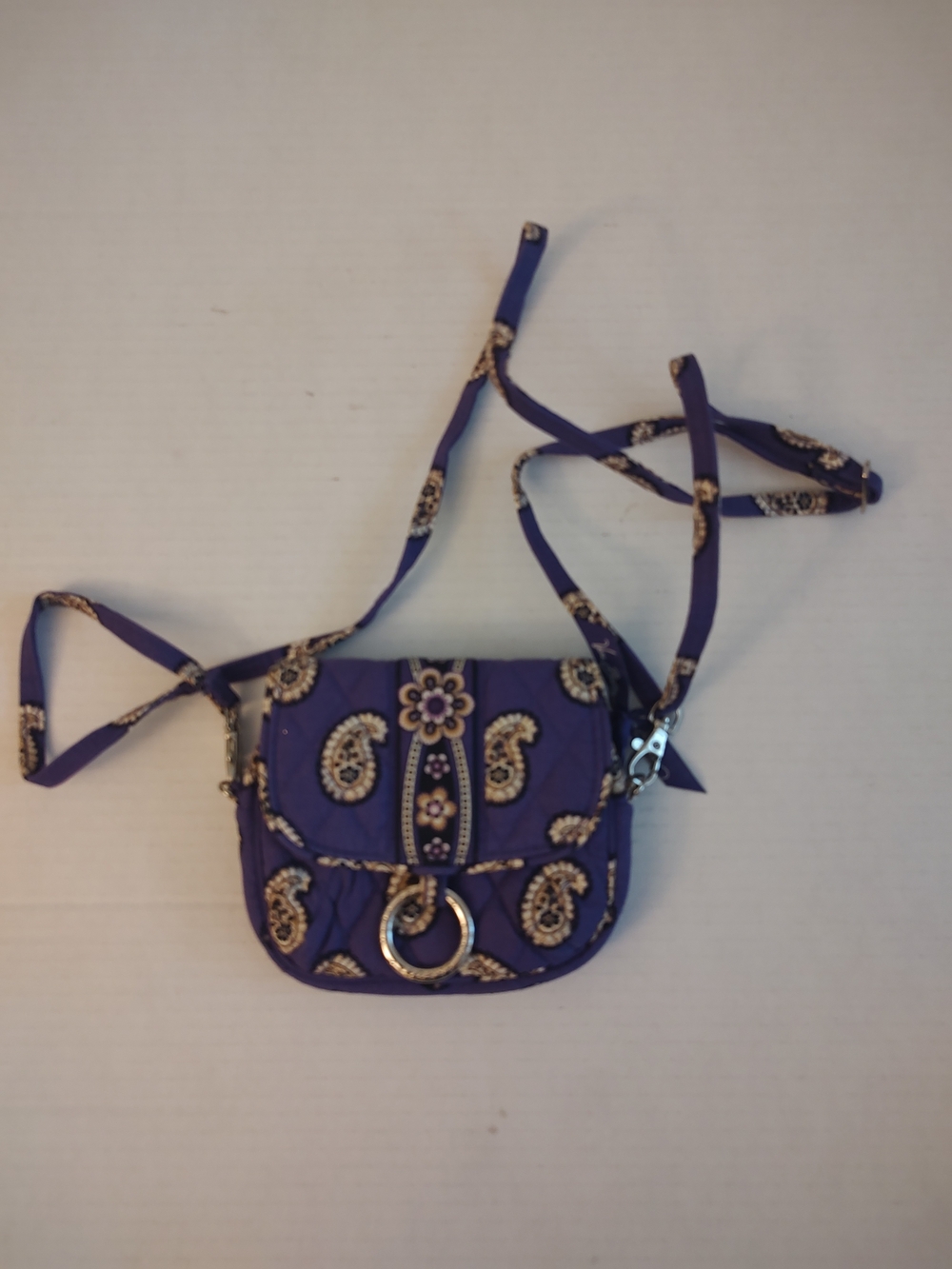 Vera Bradley Purple Quilted Paisley Crossbody with Ring Accent
